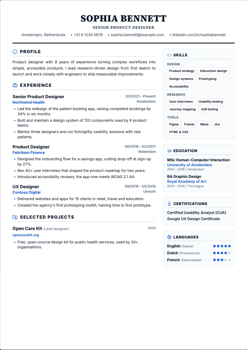 Corporate Classic resume template: A centered serif header with traditional double lines.