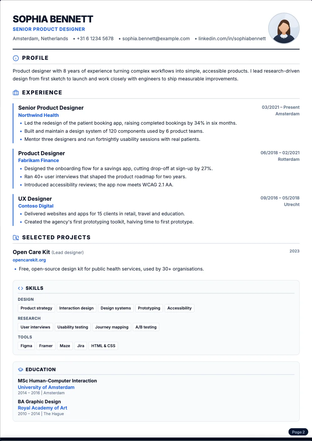 Minimalist Tech resume template: One clean column with a thin accent line down the side.